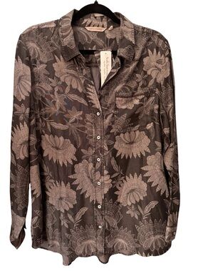 Soft Surroundings Lyocell Floral Button Down Top Size L NWT Relaxed Fit
